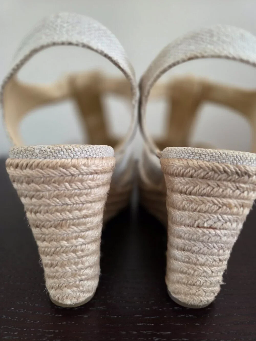 Michael Kors Berkley Canvas Espadrille Wedge Sandals Size 9.5 Tan Zip Preppy